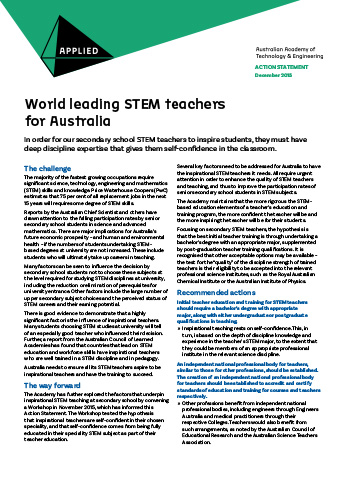 Action statement - World leading STEM teachers for Australia