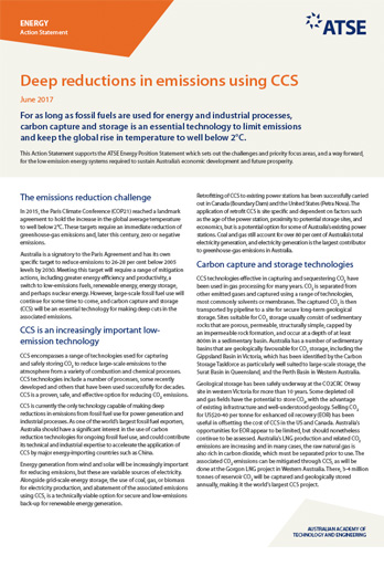 Action statement - deep reductions emissions using ccs