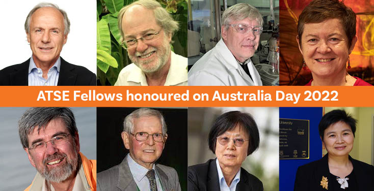 Eight Fellows of the Australian Academy of Technology and Engineering in a composite image celebrating Australia Day Honours 2022.